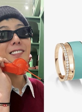 权志龙同款玫瑰金镶钻满钻蓝色珐琅戒指男女小众百搭简约气质指环