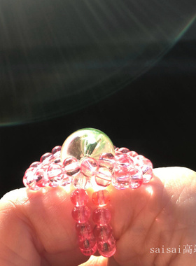 晚晚同款手工串珠花朵戒指彩色透明玻璃珠编制戒指指环