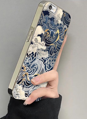 适用苹果6s/7/8plus手机壳新款iPhoneXSmax防摔XR外壳5SE软硅胶11pro全包12/13浮世绘海浪镂空女高级电镀16E