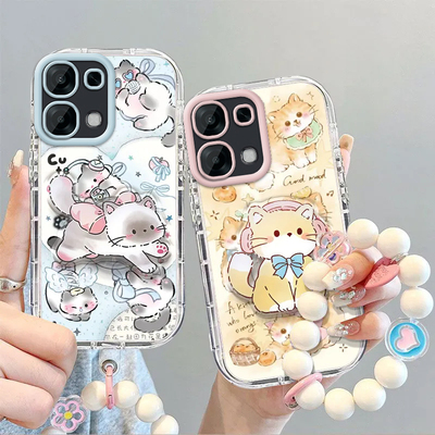 适用OPPOA6x手机壳A6x5G保护套A6k新款可爱卡通小猫带支架手链PLT140软硅胶OPOPA全包OPOOA防摔OOPOA外壳男女