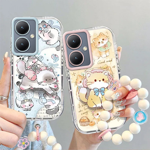 适用OPPOA2手机壳OPPO A2 5G可爱卡通小猫保护套A25G新款带支架手链OPA硅胶OPPA全包防摔高级感外壳软POO女生