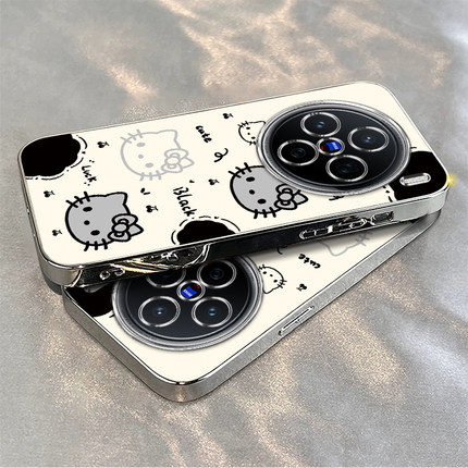 适用vivox200手机壳新款x100pro黑白kt猫X90Sx70硅胶外壳x60/x50/x80全包防摔x27女X30电镀x23x21a/20/x9高