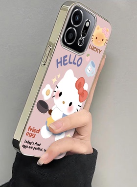 适用荣耀play9C手机壳7T新款华为HonorPlay35/6Tpro煎鸡蛋kt猫粉底5t全包防摔硅胶套plat8t/4tpro女8X9电镀8C