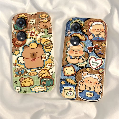 适用oppoA58手机壳A56女新款A55 5G保护套oppA57全包防摔opopA53软5g硅胶0pp0A52外壳x带挂绳A5黄油小熊A52女