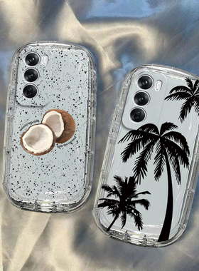 适用opporeno12/11pro手机壳10新款reno9pro+透明reno8se/7/6硅胶reon5k女rone4椰果树reno3防摔2Z全包情侣套