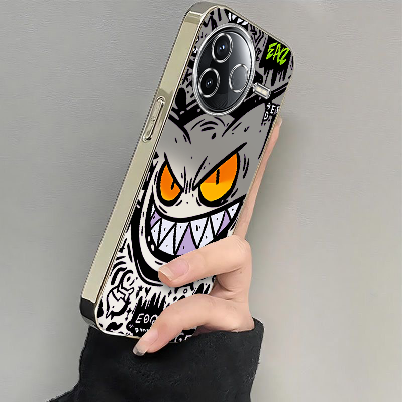 适用红米K80手机壳K70新款RedmiK60至尊版呲牙耿鬼镂空小米k50pro软硅胶外壳k60e全包防摔k40s电镀k30k20pr