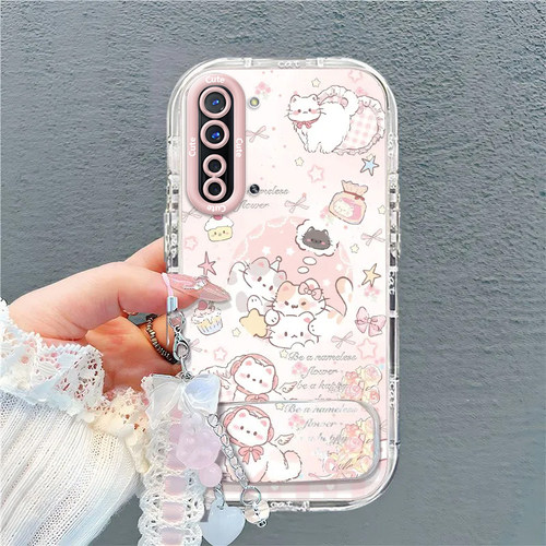 适用OPPOReno3手机壳Reno3Pro5G猫咪格子保护套OPPO新款带支架手链35G女生可爱Por硅胶全包防摔0PP0Ren03Pr0