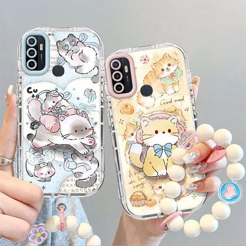 适用OPPOA32手机壳OPPO A32可爱卡通小猫保护套PDVM00新款带支架手链OPPA硅胶0PP0全包防摔高级感女外壳OPOPA