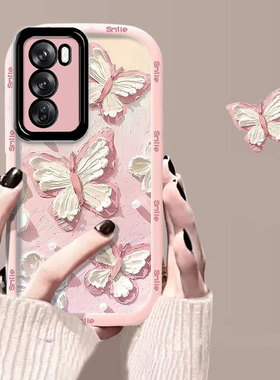 适用opporeno12/11pro手机壳10新款reno9pro+泡芙壳油画蝴蝶reno8se/7/6硅胶套防摔reon5k少女rone4外壳reno3