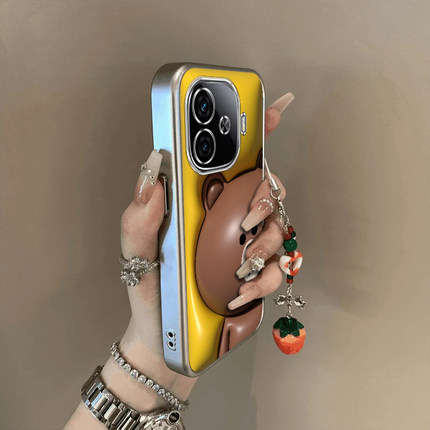 适用iQOOZ9手机壳z9x新款vivoiqooz8/z7膨胀棕熊qooz6x全包防摔硅胶套ipooz5x/z3电镀icoou3xU5高级感