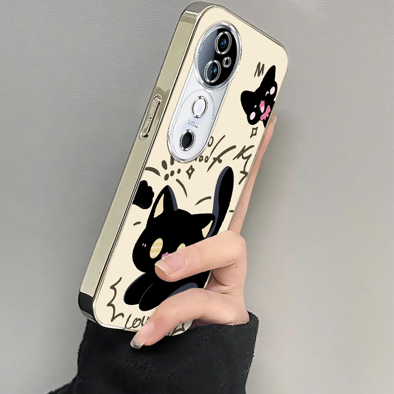 适用vivos20手机壳s19/s18/s17新款s16pro防摔vovos15e硅胶s12全包s10/s9e喵喵黑猫vivis7t电镀s6s5高级s1pro