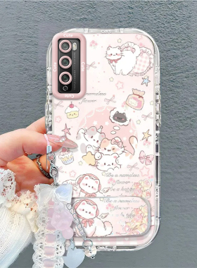 适用华为畅享Z手机壳DVC一AN00保护套Davinci畅想Z5G新款猫咪格子带支架手链女生DVCAN硅胶外壳ANOO全包防摔