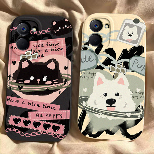 适用真我v20手机壳Realmev11/v15新款v35g锁链猫狗OPPO保护套realme真我v30t/v50全包v23i防摔V60S软硅胶外壳