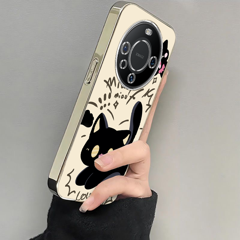 适用华为mate70手机壳新款mate60/50/40pro喵喵黑猫mete30e防摔硅胶M60RS全包软壳mate20por电镀mate10高级感