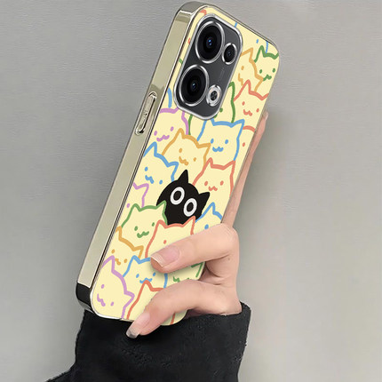 适用oppoReno13手机壳Pro新款reno12/11/10镜头全包reon7/6/5防摔9/8por+硅胶套rone4se一只黑猫外壳2Z