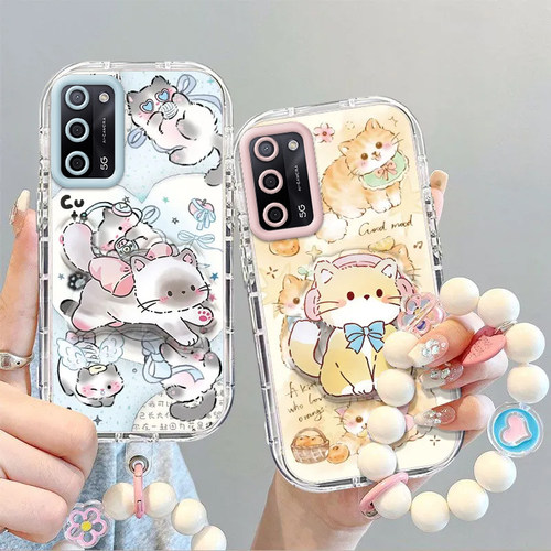 适用OPPOA56手机壳A56 5G可爱卡通小猫保护套PFVM10新款带支架手链A565G硅胶0PP0全包防摔OPA高级感OPPA女生