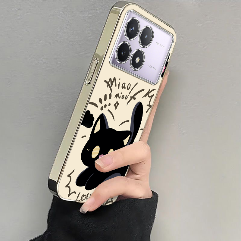 适用红米K80手机壳K70新款RedmiK60至尊版喵喵黑猫小米k50pro软硅胶外壳k60e全包防摔k40s电镀k30k20pro高级