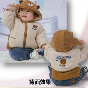 【2折清仓】英氏男童棉衣男宝羊圈绒外套拉链连帽棉服YRWGJ41366A