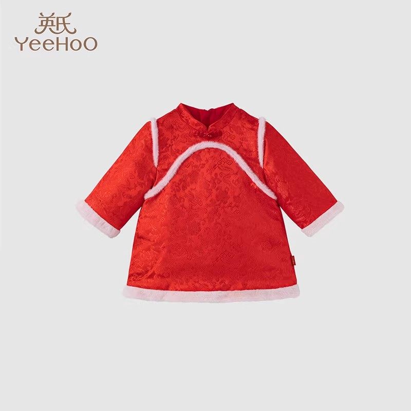 【2折清仓】英氏女童连衣裙加厚保暖新年裙喜庆国风YRLAJ4P388A