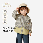 英氏儿童外套男童长袖 格子连帽外套春夏休闲百搭新款 YRWGJ1S017A