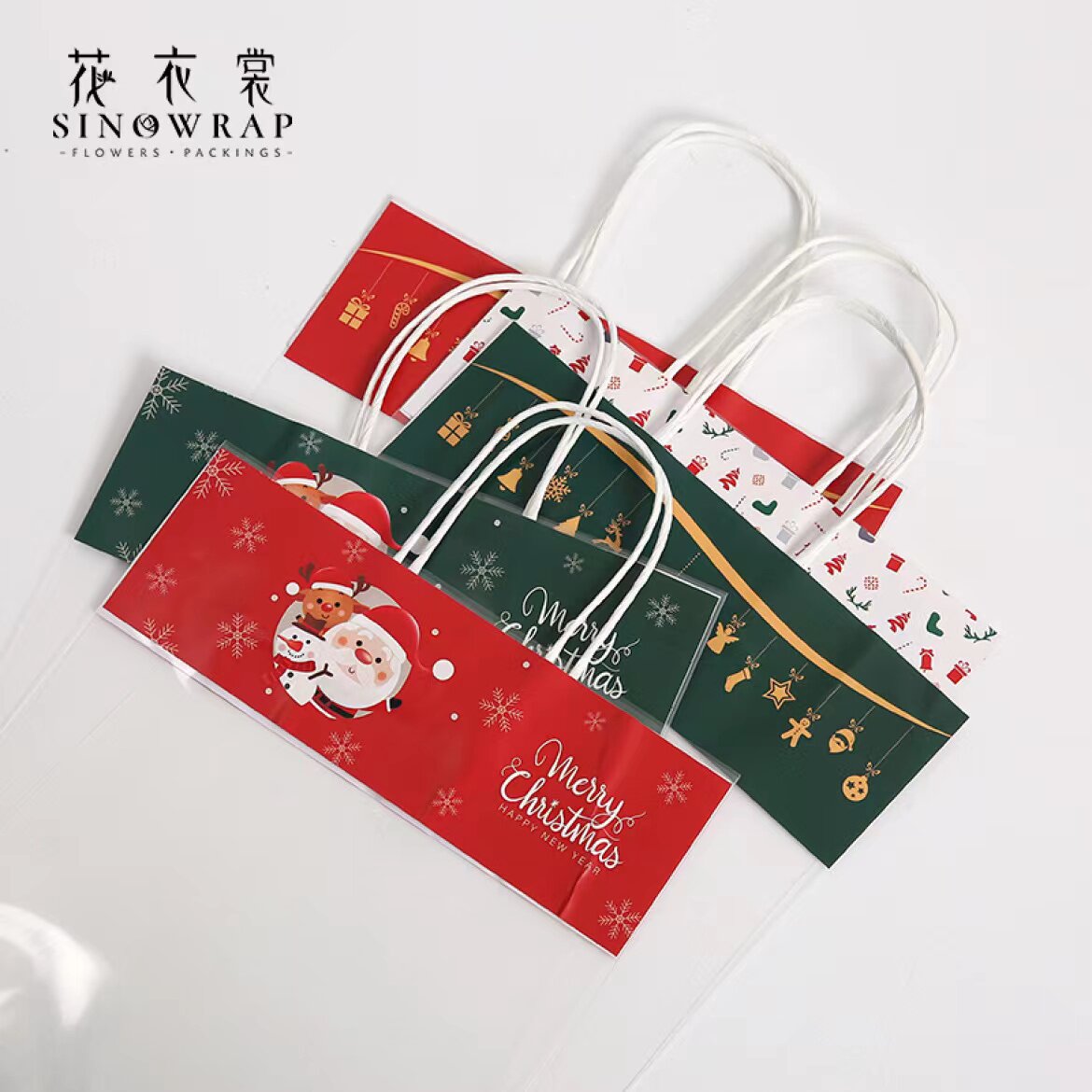 圣诞节全透明平安夜礼物袋花束袋新款圣诞老人雪人手提糖果盒卡通