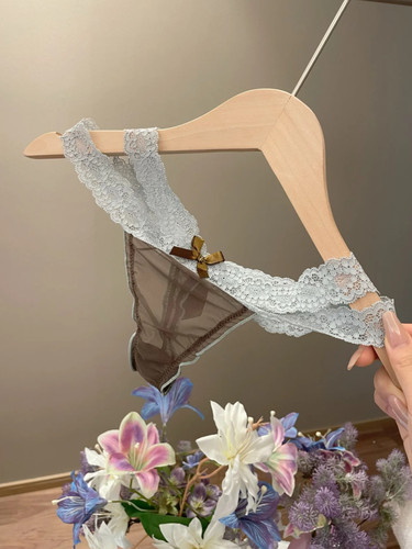 辣妹纯欲新款拼色性感蕾丝丁字裤低腰网纱蝴蝶结细带三角裤内裤女