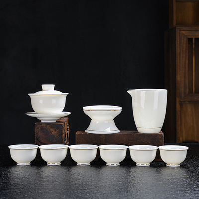 德化白瓷茶具套装中式简约羊脂玉瓷功夫茶具套组送礼加加印