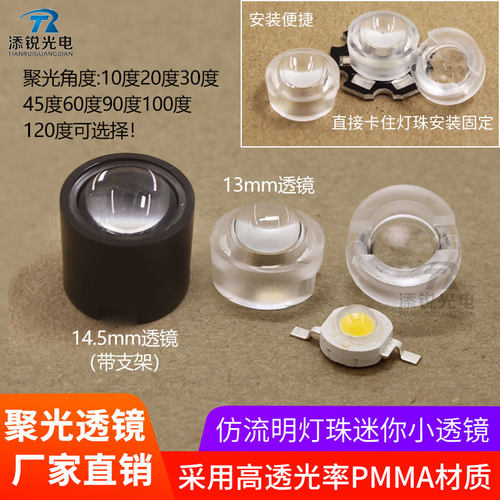 13mmLED聚光透镜1W3W灯珠仿流明
