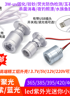 uv紫光365手办模型射灯3w紫395验钞led迷你小射灯usb灯5v3.7v12v