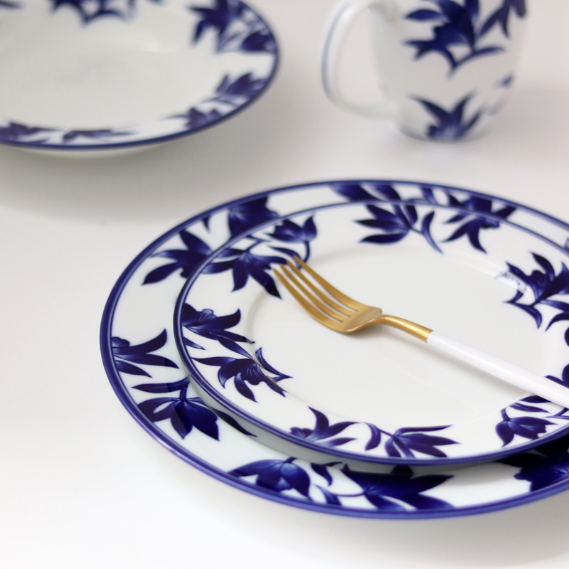 复古中式青花马克杯釉下彩陶瓷餐盘家用下午茶咖啡杯水果零食