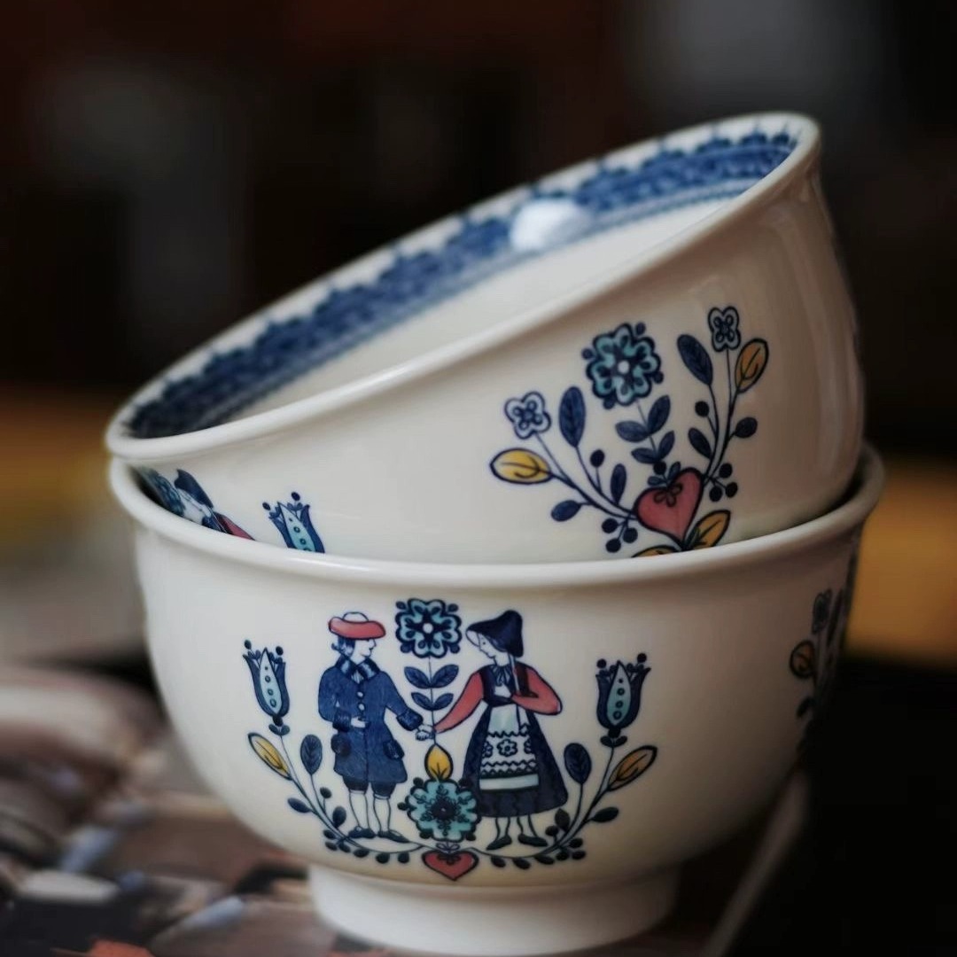 莳绘金缮景德镇中式6.5英寸斗笠碗花瓣面碗汤碗大号陶瓷饭碗家用