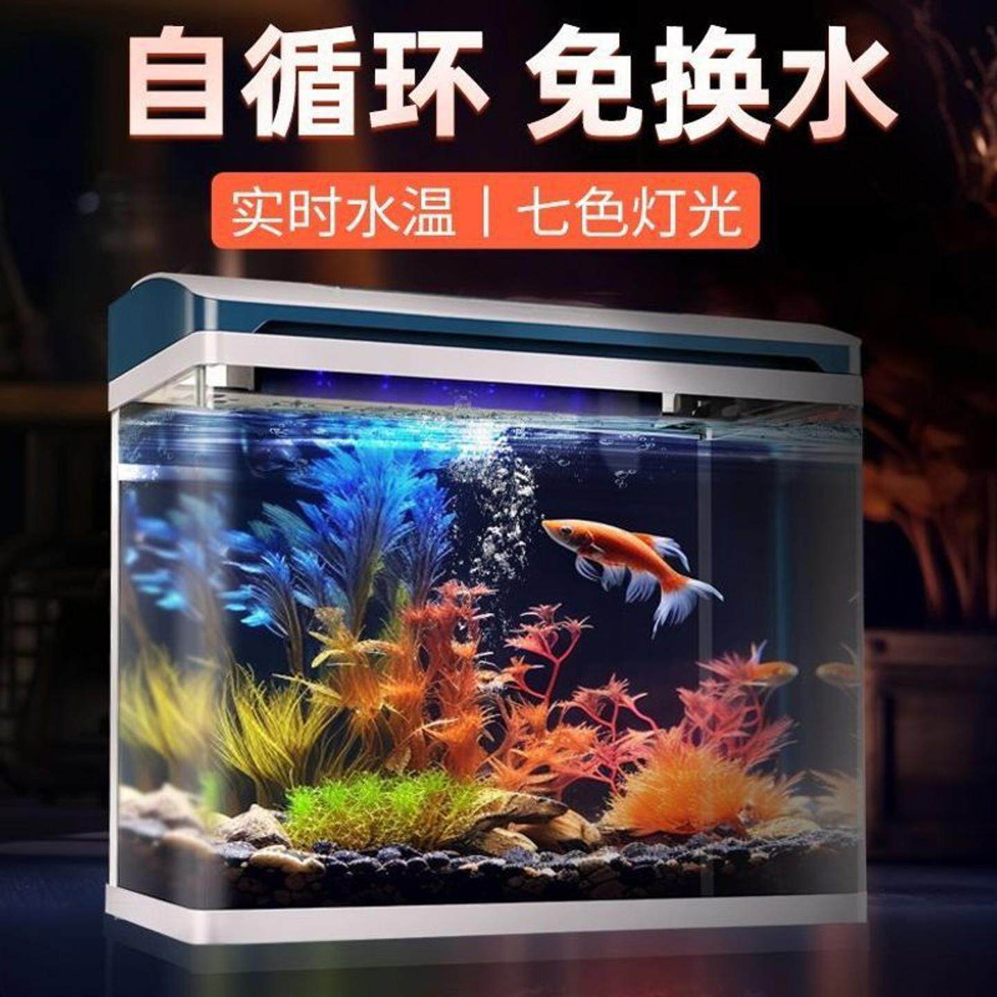 鱼缸水族箱客厅中小型家用迷你金鱼缸桌面办公桌生态玻璃免换水