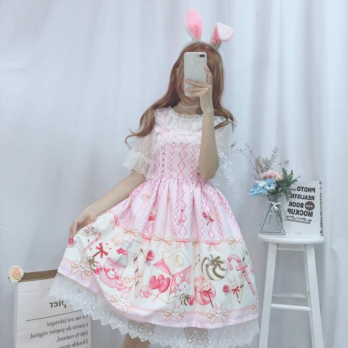 春夏日系甜美洛丽塔吊带连衣裙