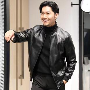 秋冬新款男士皮衣夹克新款黑色外套圆领修身韩版包邮2026时尚加绒
