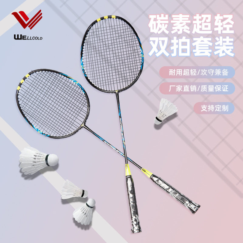 韦尔克羽毛球拍初学练习球拍复合碳素耐用超轻双拍套装成人羽球拍