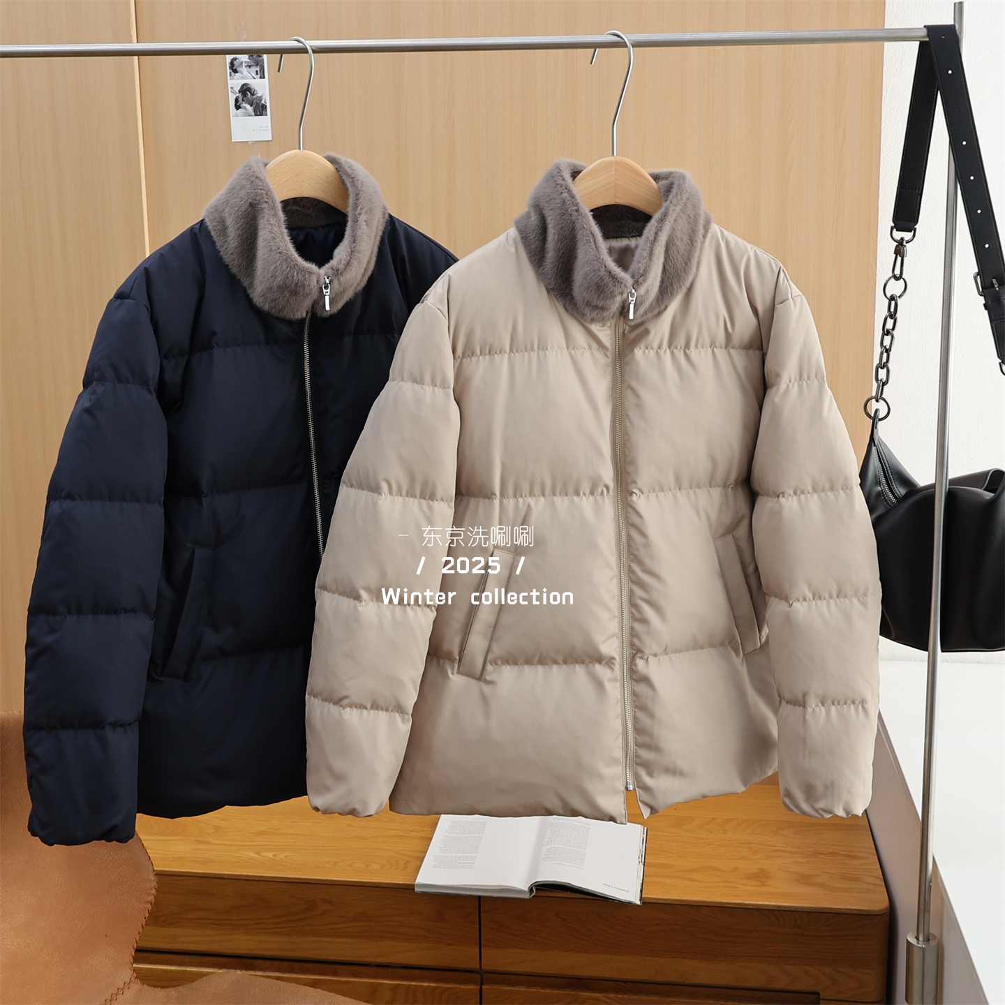 日D贵牌~700蓬河田羽绒！气质款毛领外套 冬季高品质两色羽绒服