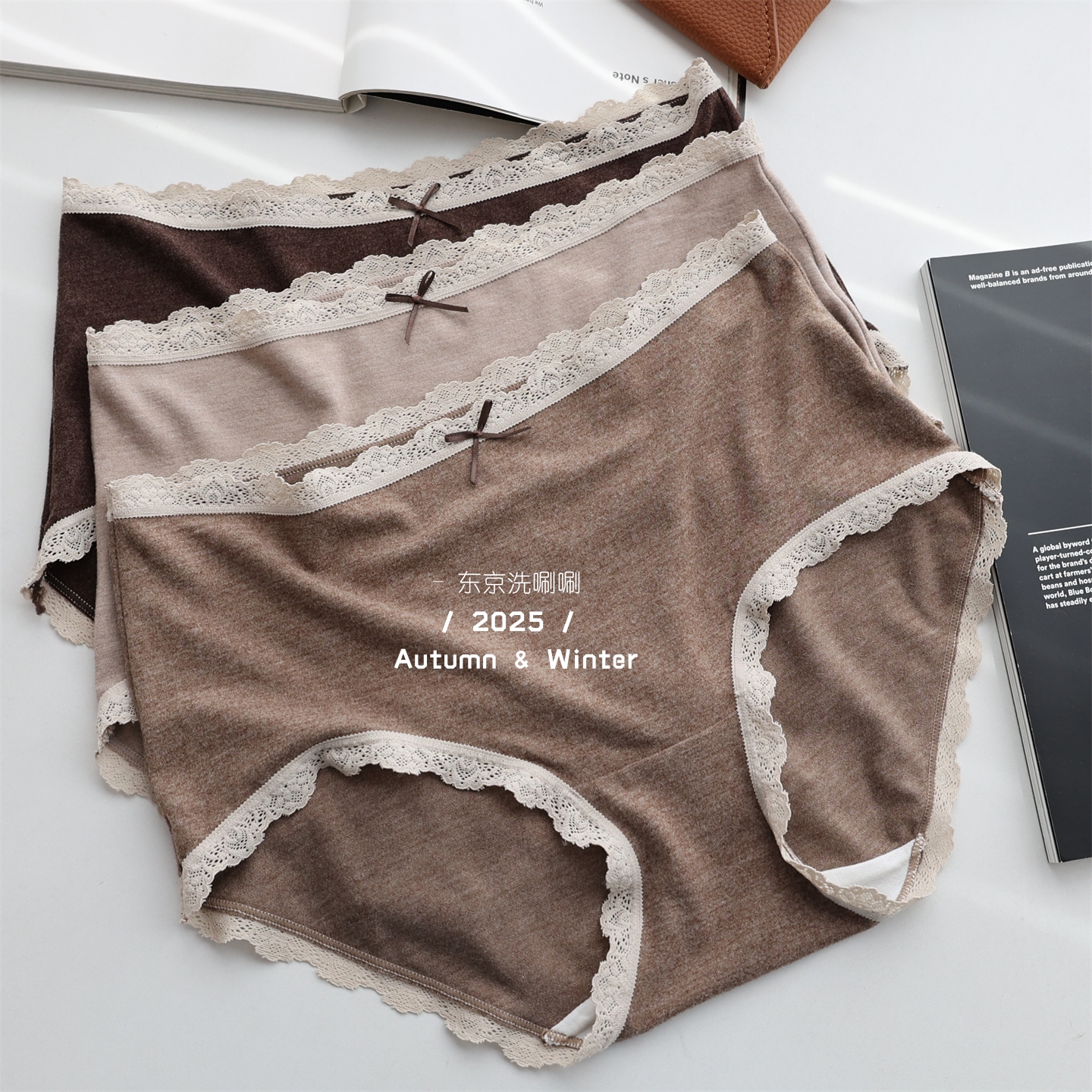 软糯高弹！温暖磨绒~柔软花边设计 无束缚超舒适 中高腰内裤 秋冬