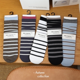洋气拼色条纹堆堆袜 搭配博ken超赞 超柔紧赛棉 早秋氛围感袜袜