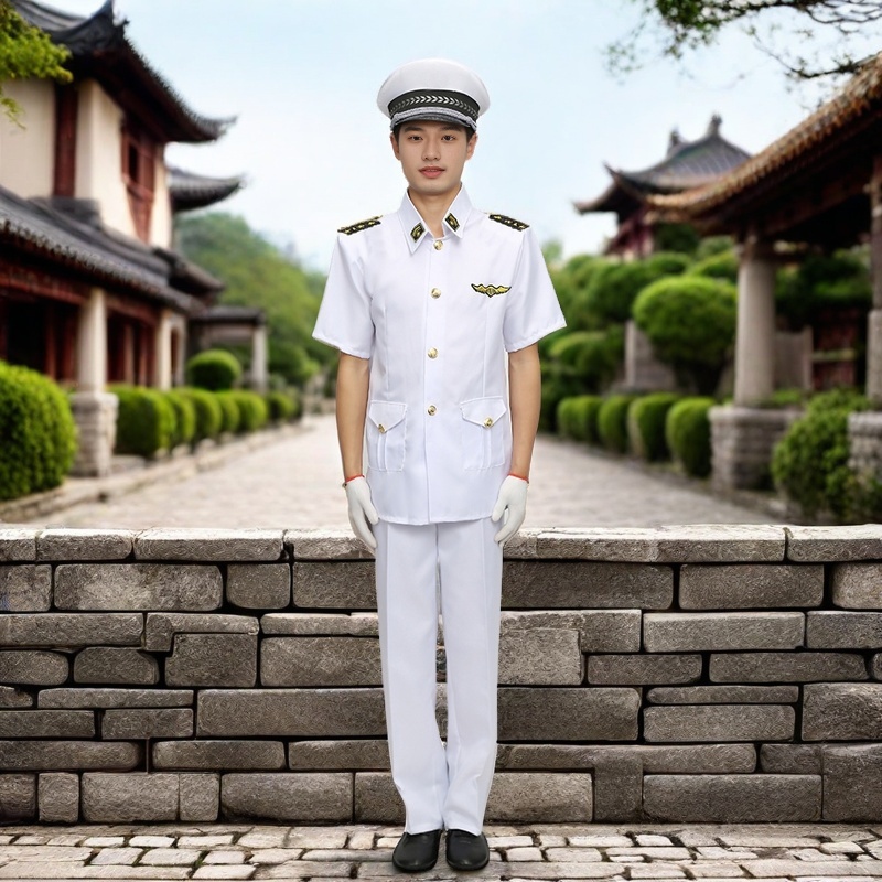 新款男女海军陆军空军制服同款演出表演服乐队白色军装影视军鼓服