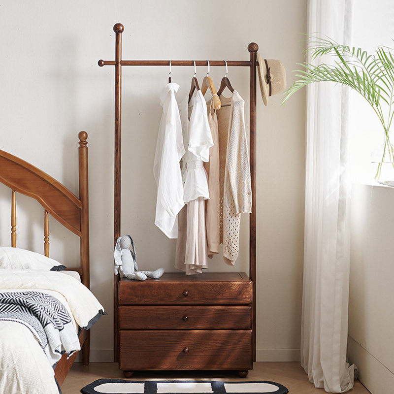 实木床头柜挂衣架一体卧室落地衣帽架带抽屉斗柜入户收纳柜置物架,住宅家具,床头柜,淘宝优惠券,粉丝福利购,淘宝优惠卷