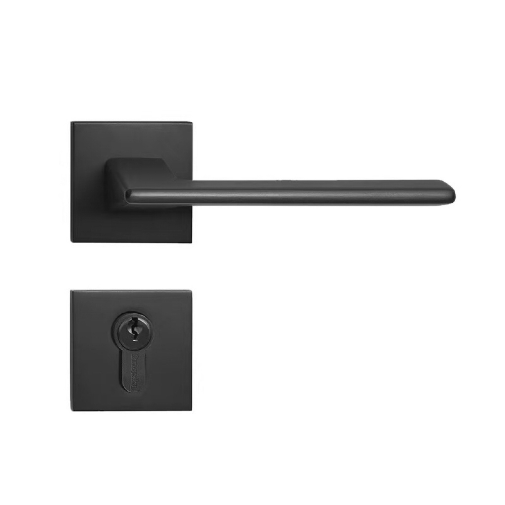 黑色分体锁开门锁小方型极简玻璃铝合金窄边门锁浴室卫生间门把手