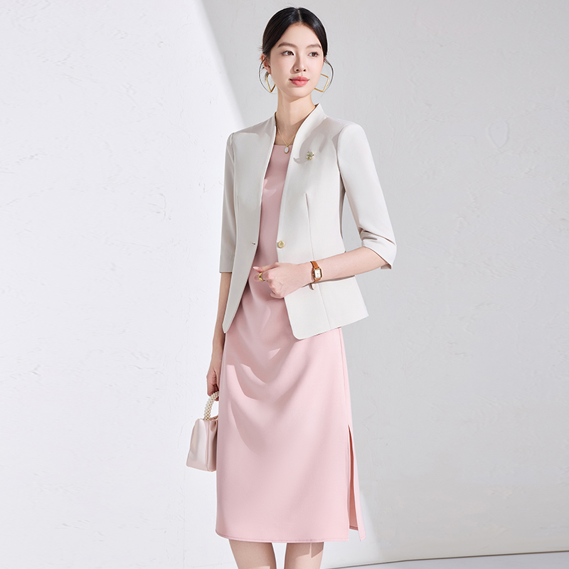 G2000官方旗舰店米白色夏季西装套装女薄款七分袖2025新款小个子