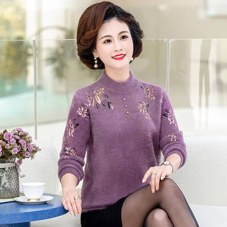 新款妈妈冬季防水貂绒毛衣2025中老年女加厚打底小衫保暖内搭