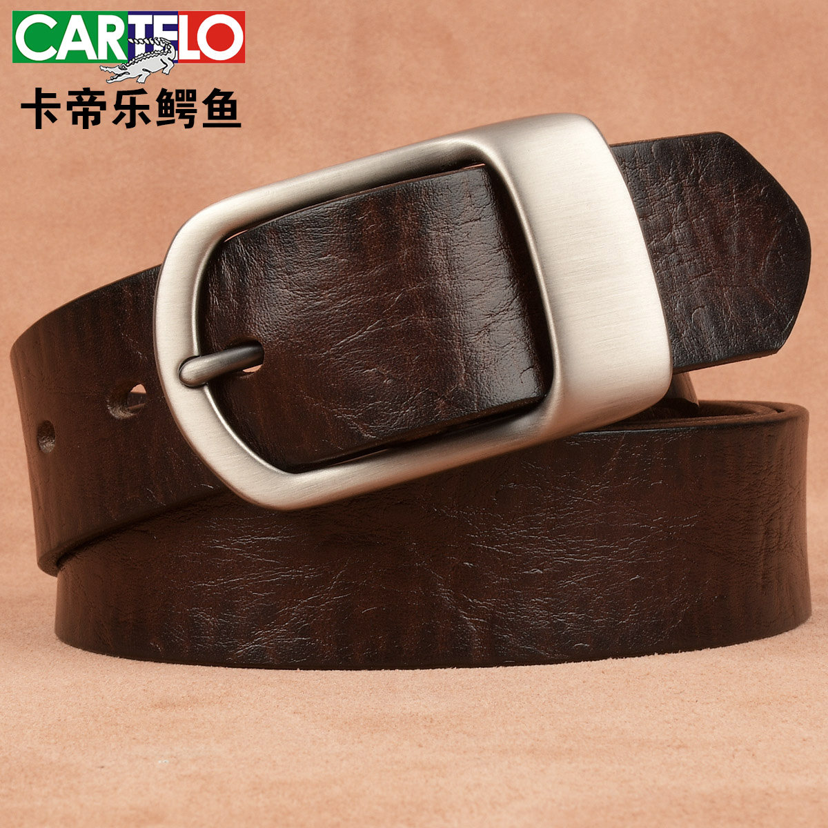 卡帝乐鳄鱼男士皮带真皮青年手工头层牛皮真皮休闲牛仔裤腰带