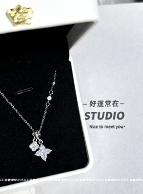 s999纯银双生花四叶草项链女轻奢小众高级感锁骨链送闺蜜生日礼物