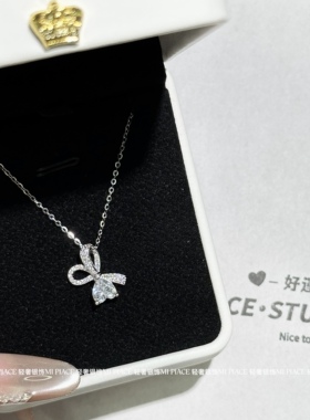 s925纯银爱心蝴蝶结新款项链女轻奢小众高级感锁骨链闺蜜生日礼物