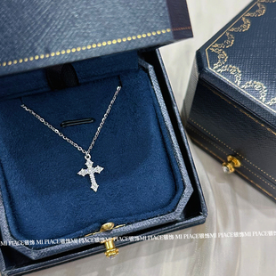 s999纯银满钻十字架项链女轻奢小众高级感闪钻吊坠送闺蜜生日礼物