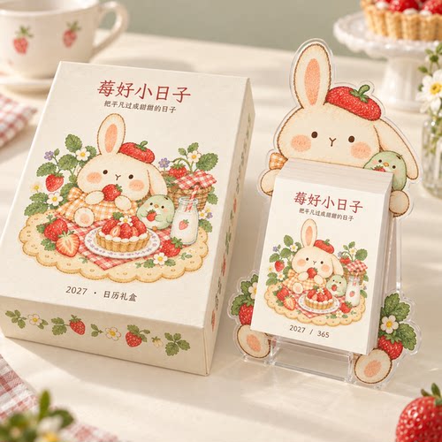 2027草莓兔子台历定制亚克力底座