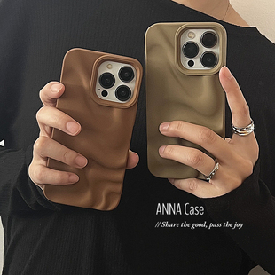 ANNACASE高级小众焦糖冷咖色波浪纹适用iphone16promax苹果15手机壳14新款 12pro硅胶全包13Promax防摔保护套
