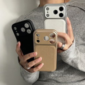 ANNACASEins秋冬高级卡其白色大视窗皮质适用苹果17ProMax手机壳iphone14小众15pro新款 16promax防摔保护套17
